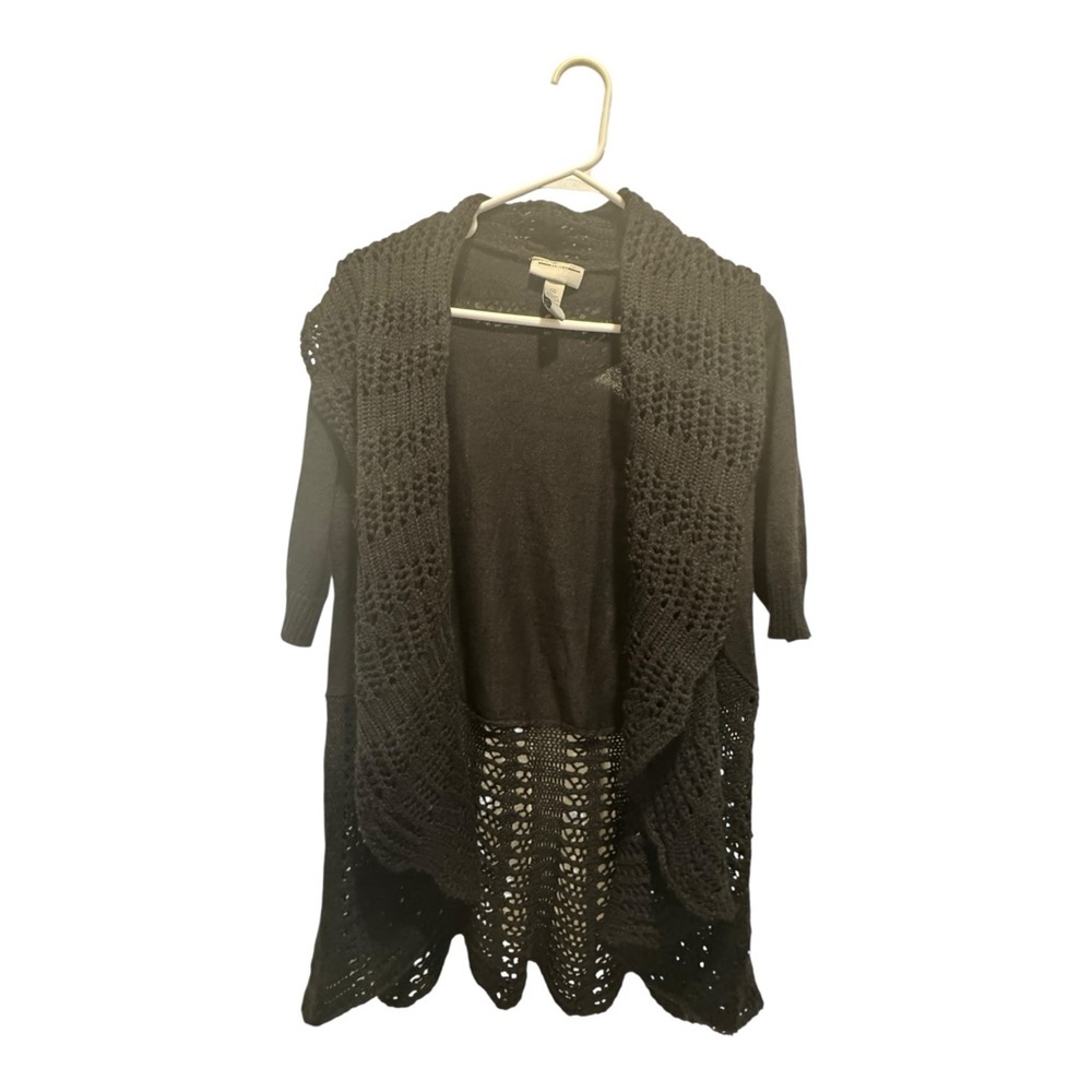 Black Ribbed Knit Cardigan Sweater